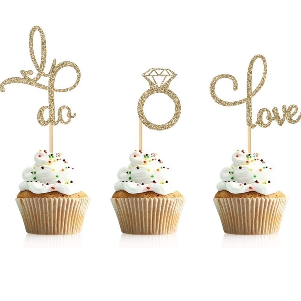 Wedding Cupcake Decorations NEW 48 Pieces Gold I Do Diamond Ring Love Shower
